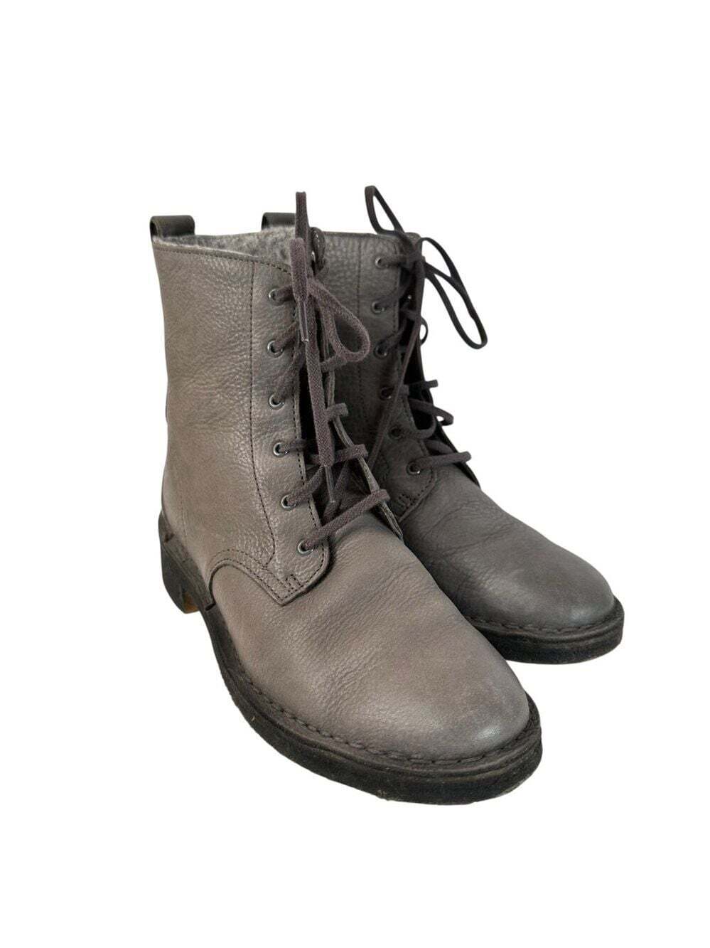 Clarks Gray Leather Combat Boots Lace Up Ankle Moto Women 7.5